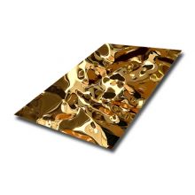 AISI 304  Large Ripple Pattern Decorative Mirror Water Wave SS Sheet In PVD Golden Color Coating