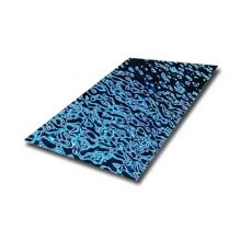 Precio de fábrica 201 Hoja de textura de acero inoxidable con ondulación de agua con patrón de onda pequeña en revestimiento de color azul PVD