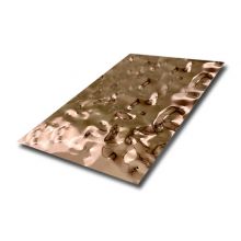 Suministro de hoja de ondulación de agua de acero inoxidable recubierta de color oro rosa PVD con espejo de ondulación media AISI 304 316