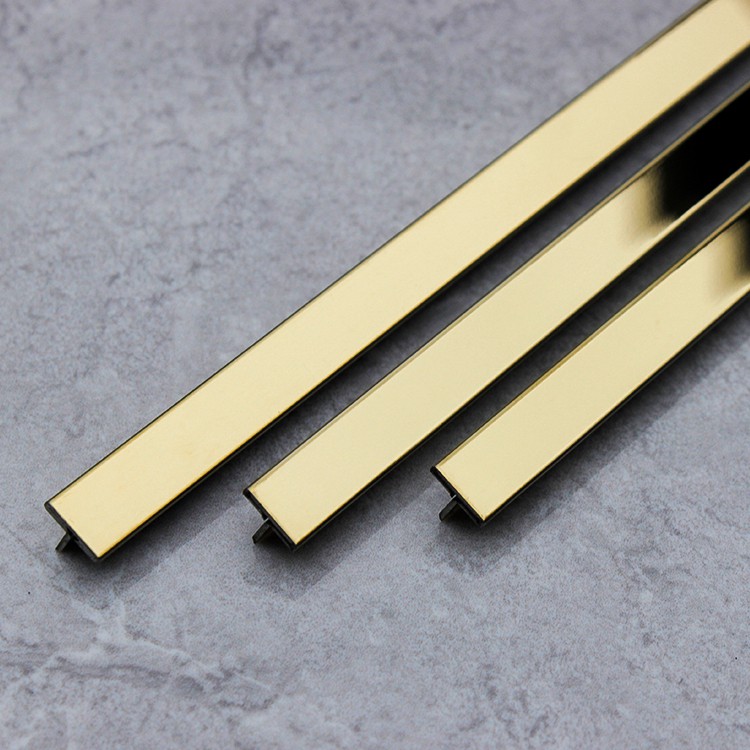 304 T Shape Mirror Stainless Steel Tile Trim in PVD Gold Color for Architecture Projects 