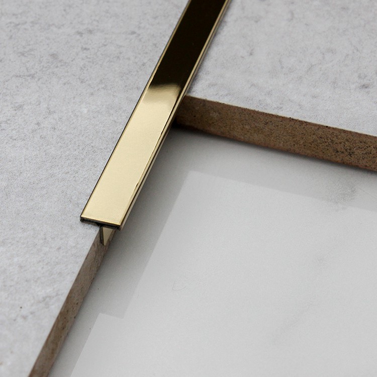 304 T Shape Mirror Stainless Steel Tile Trim in PVD Gold Color for Architecture Projects 