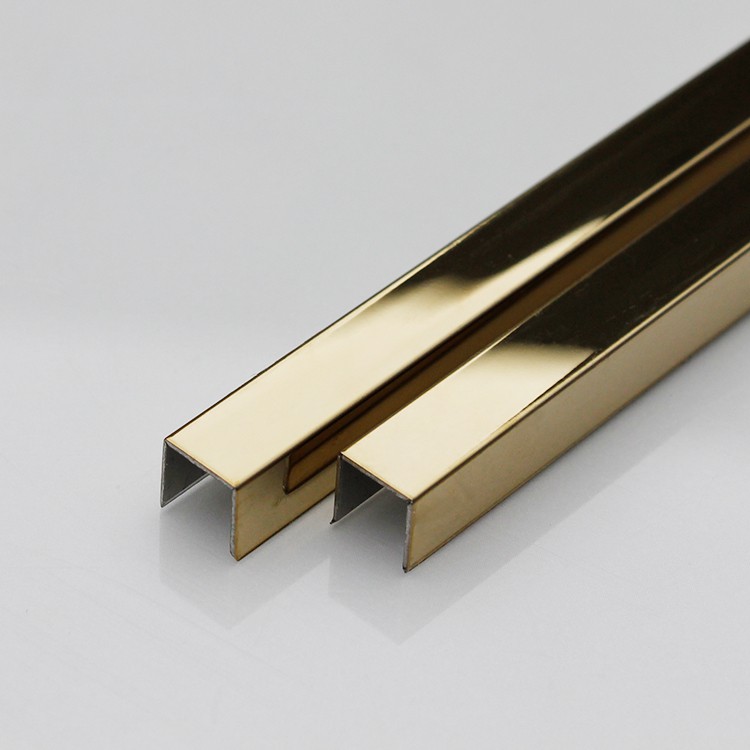 Decorative Wall Trim 304 Mirror Stainless Steel Tile Trim U Shape in PVD Gold Color Coated