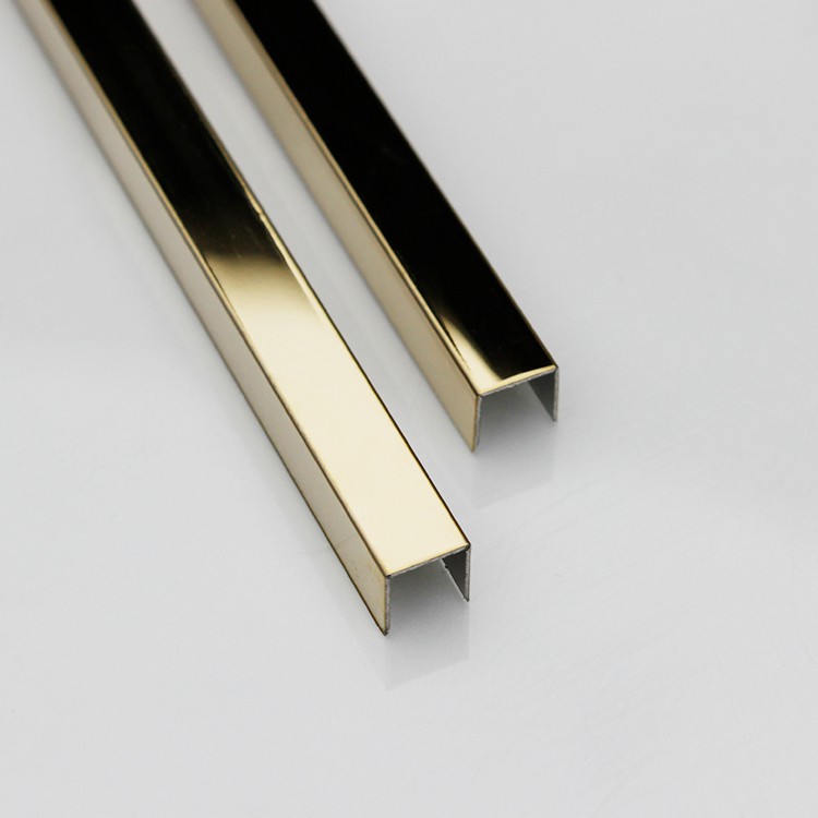 Decorative Wall Trim 304 Mirror Stainless Steel Tile Trim U Shape in PVD Gold Color Coated