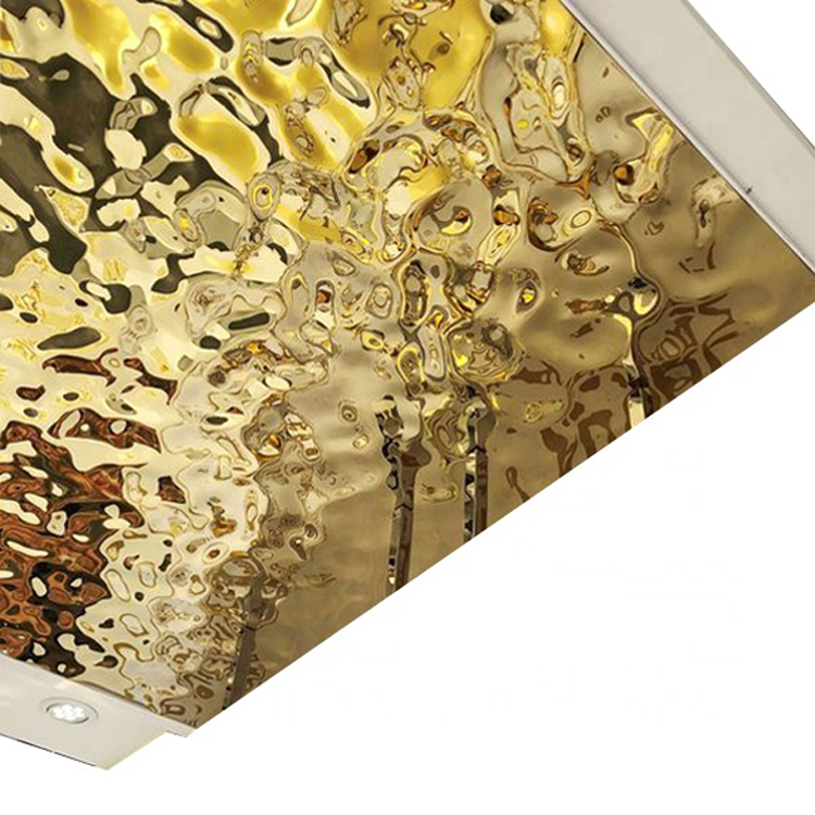 AISI 304  Large Ripple Pattern Decorative Mirror Water Wave SS Sheet In PVD Golden Color Coating
