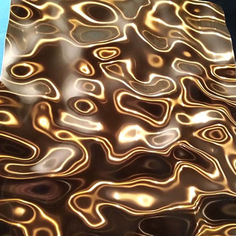ASTM 304 Mirror Copper Color Water Ripple Effect Stainless Steel Stamped Sheet Price In China