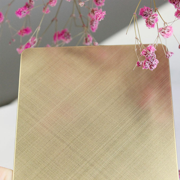 4x8 4x10 Size7 8 9 Gauge 304 Champagne Gold Stainless Steel Sheet Cross Hairline Surface Finishing