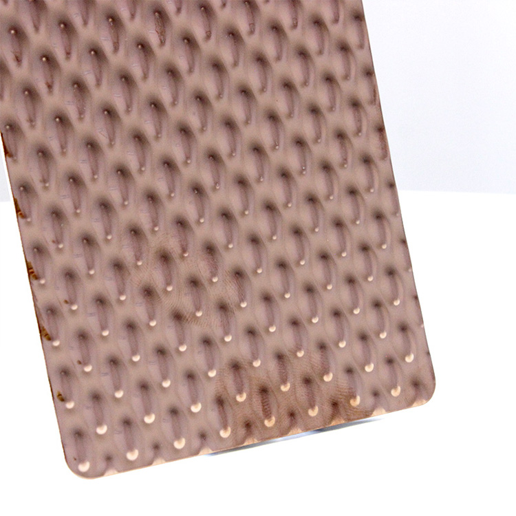 201 304 Rain Drop/6WL Textured Metal Pattern Stainless Steel Sheet In PVD Mirror Rose Gold Color Coating