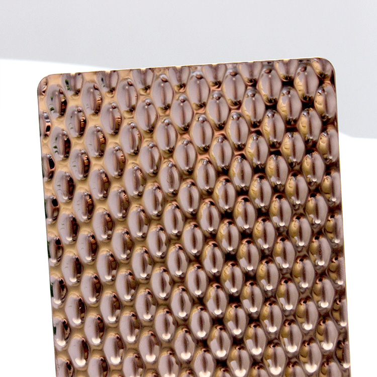 201 304 Rain Drop/6WL Textured Metal Pattern Stainless Steel Sheet In PVD Mirror Rose Gold Color Coating