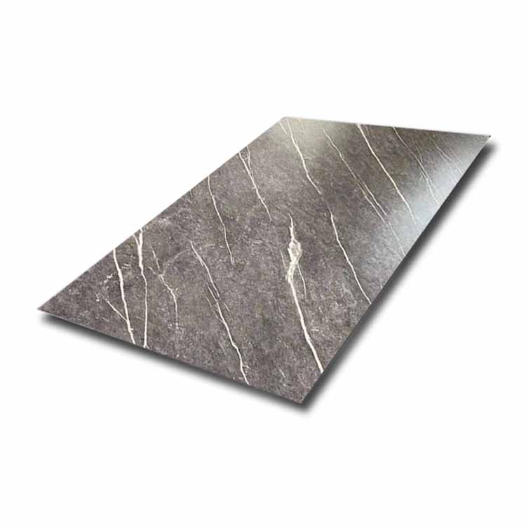 Modern Design 201 304 Matt Black Color Stainless Steel Kitchen Cabinet Lamination Panel In Marble Tile Textrue PVC Film Coating