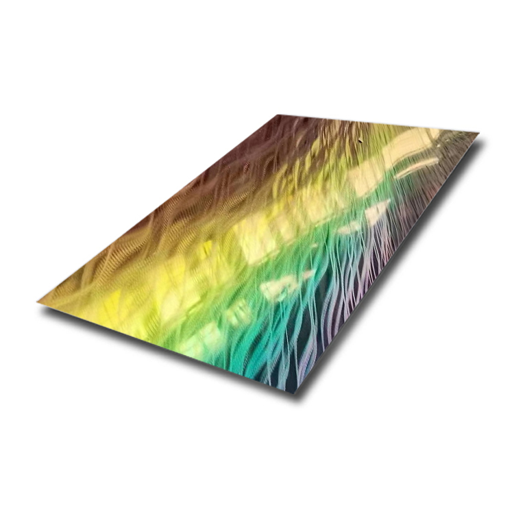High-End Custom Model 304 PVD Mirror Rainbow Color And Girl's Hair Pattern Coated Stainless Steel Sheet Metal By 3D Laser Surface Engraving Finishing
