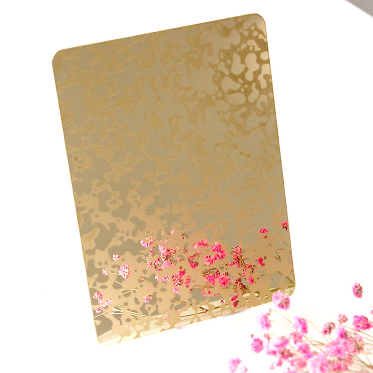 304 Snowflake Pattern Mirror Champagne Gold Color Coated SS Etching Plate For Elevator Cabin Decoration