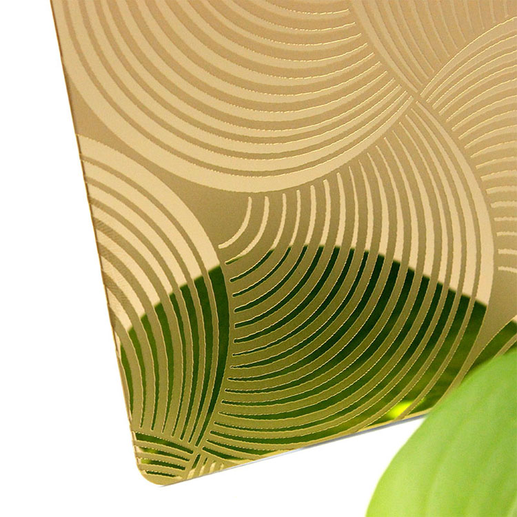 304 1MM Thick Mirror Gold Fan Pattern Etching Stainless Steel Sheet Prices Australia