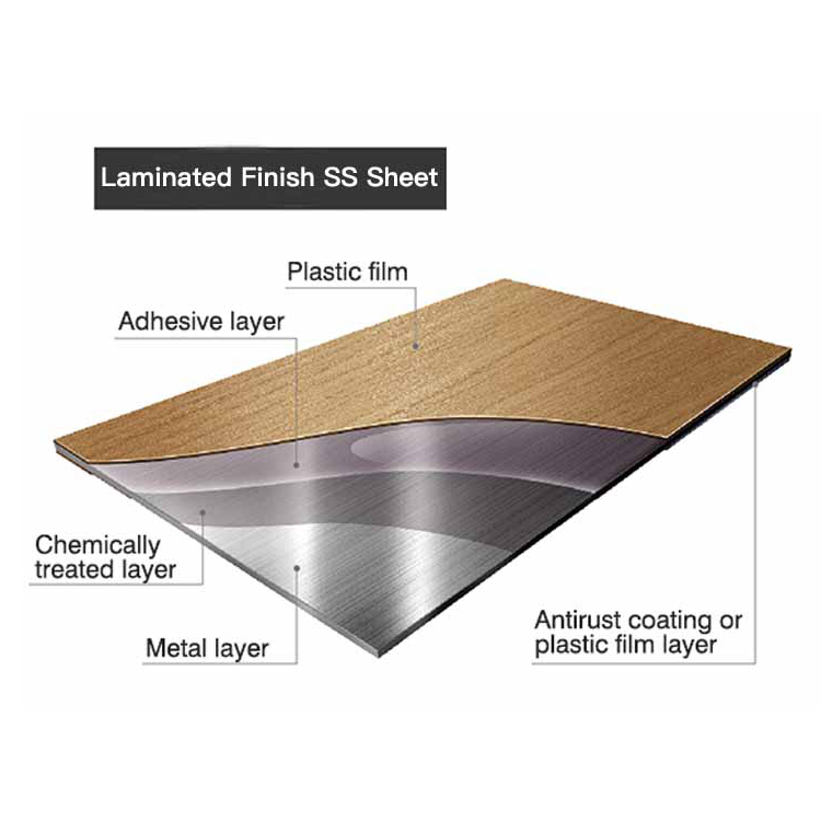 Grade 201 304 430 4x8ft Red Oak Grain PVC Film Laminated Stainless Steel Plate For Sale