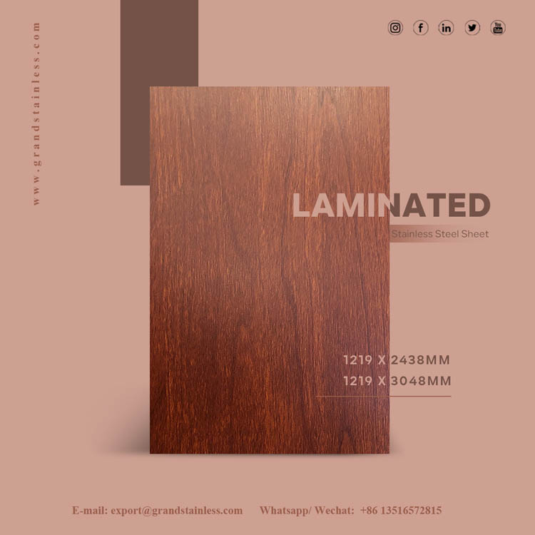 Wood Grain Pattern Series AISI 304 Mahogany Texture Stainless Steel Laminate Sheet For Countertops