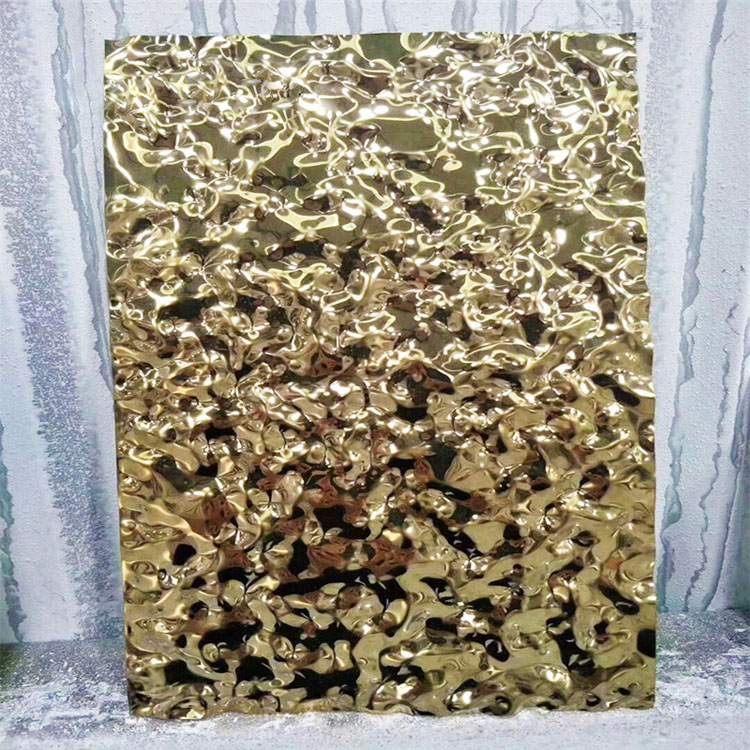 China Factory Price ASTM/AISI/SUS 304 316 Stainless Steel Mirror Gold 3D Small Wave Design Water Ripple Sheet Metal
