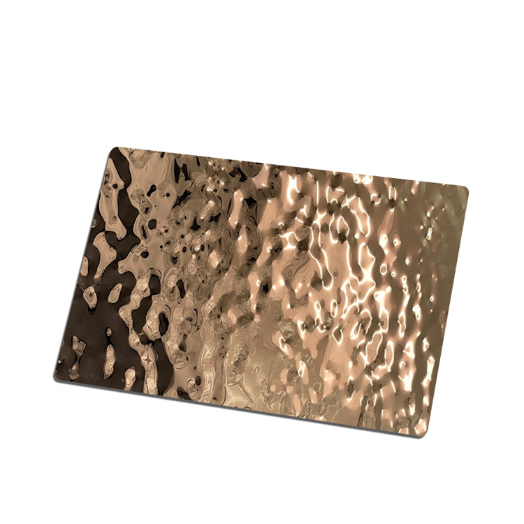 Small Wave Water Ripple Effect On 304 #8 Mirror Polished Stainless Steel Sheet In PVD Rose Gold Color Coating
