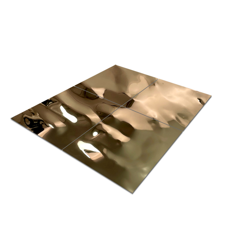 304 0.8MM Thick Mirror PVD Rose Gold Color Big Wave Water Ripple Design Sheet Of Stainless Steel Stamping